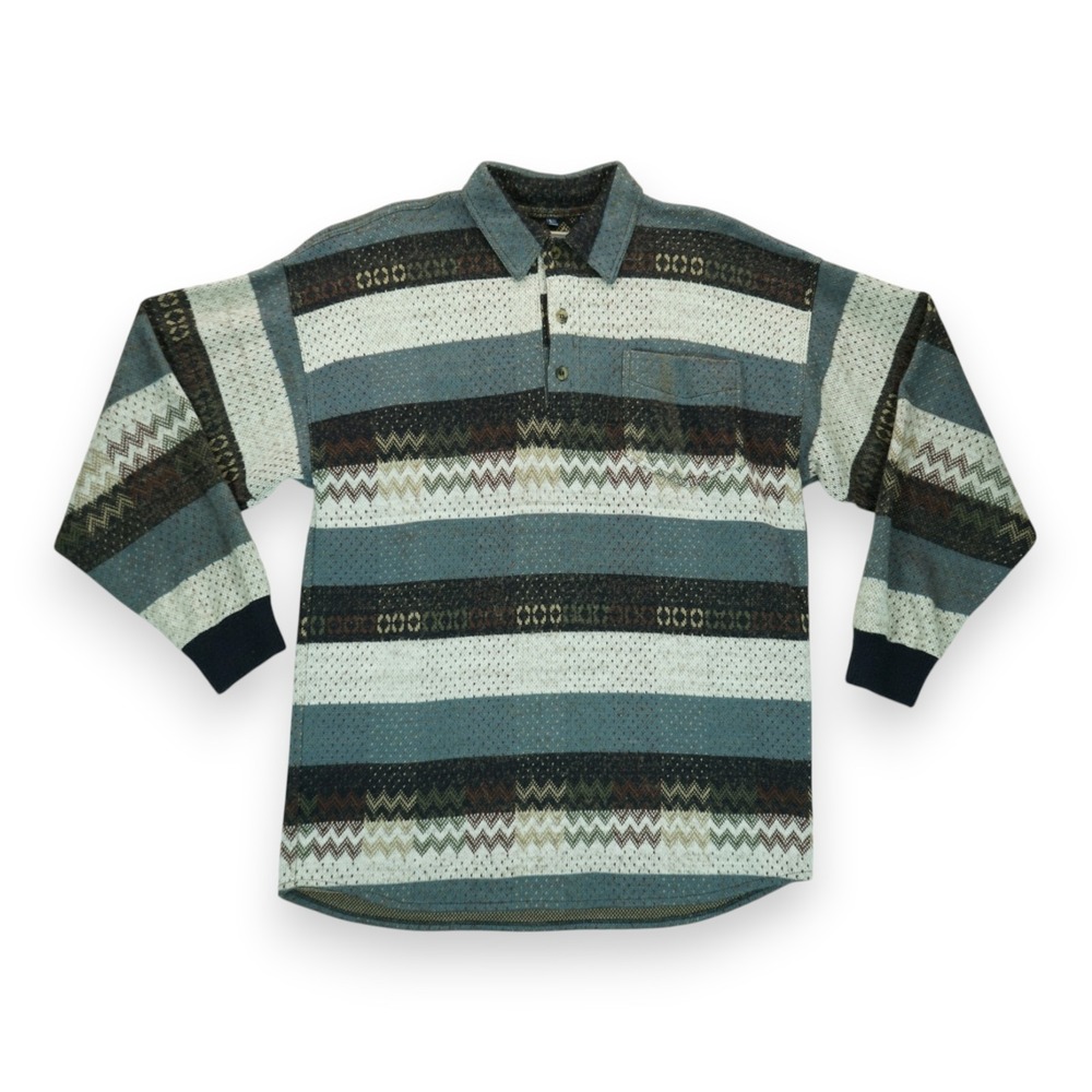 Koman Sweatshirt Men's Vintage‎ Collared Pullover Geometric 90s Large